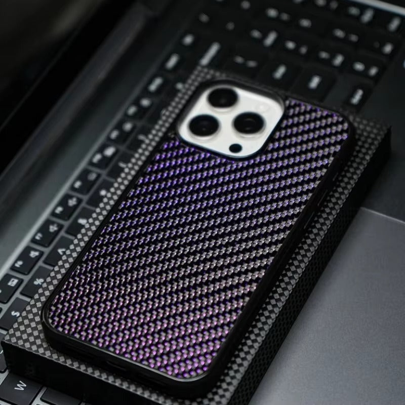 Luxury iPhone Case — Glossy Woven Carbon Fiber MagSafe Cover with Shockproof Dual-Layer Protection, Lightweight Non-Slip Full-Coverage Design