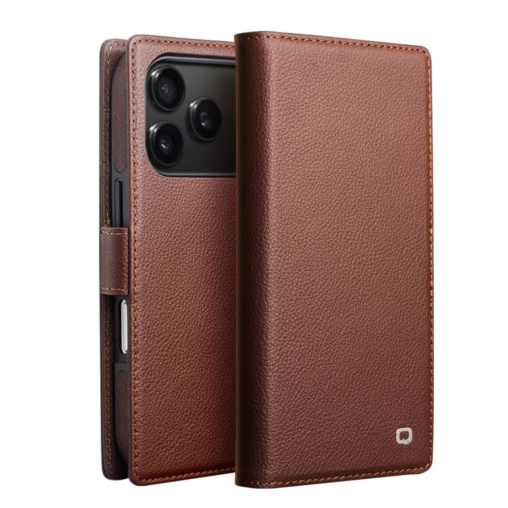Luxury iPhone Case — Handmade Genuine Leather Wallet Flip Cover with Card Slots, Ultra-Slim Shockproof Design & Horizontal Stand Function