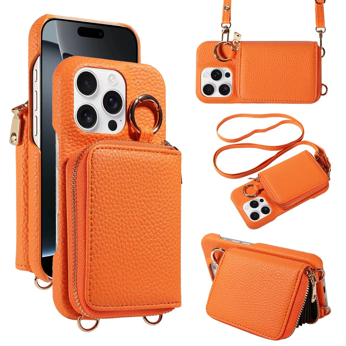 Luxury iPhone Case — High-Quality Faux Leather Crossbody Wallet with Card Slots, Ring Holder, Shockproof Anti-Scratch Full-Protection Design