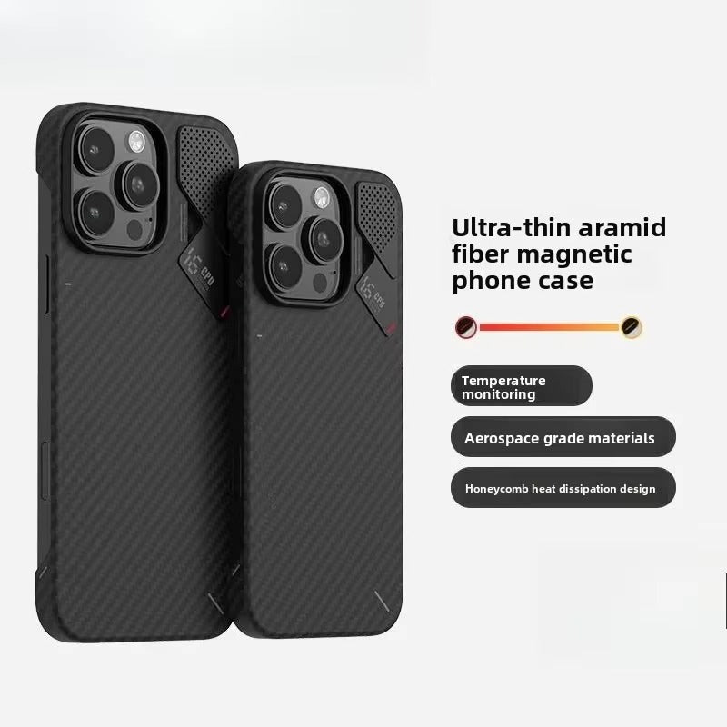 Luxury iPhone Case — Kevlar Aramid Fiber Magnetic Cover with Carbon Fiber Texture, Shockproof and Durable Protective Design