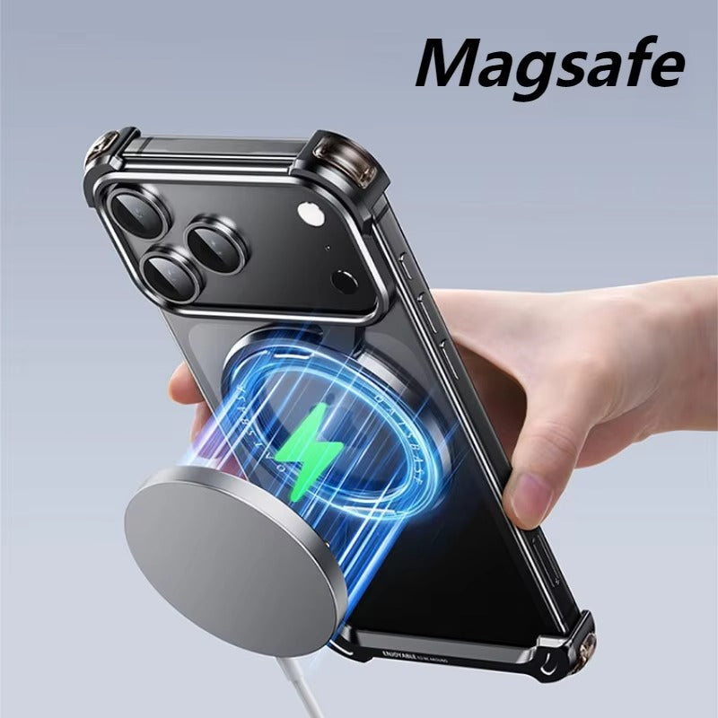 Luxury iPhone Case — MagSafe Aluminum Alloy Metal Bumper with 360° Rotatable Stand, Ring Holder & Shockproof Protection