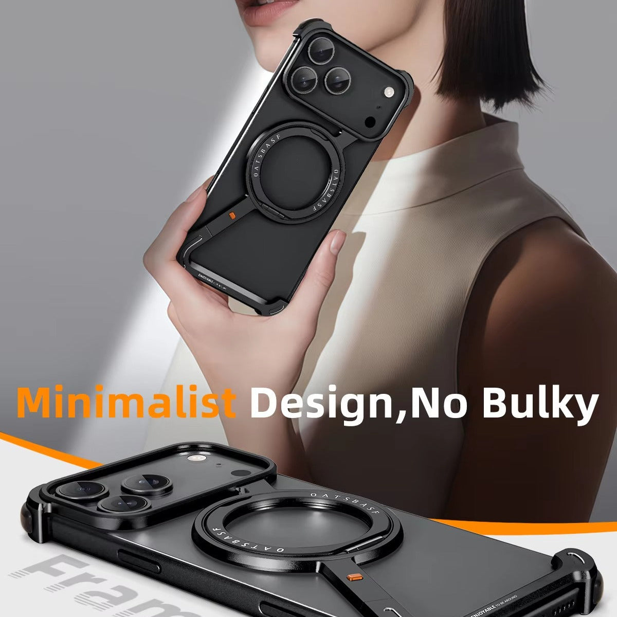 Luxury iPhone Case — MagSafe Aluminum Alloy Metal Bumper with 360° Rotatable Stand, Ring Holder & Shockproof Protection