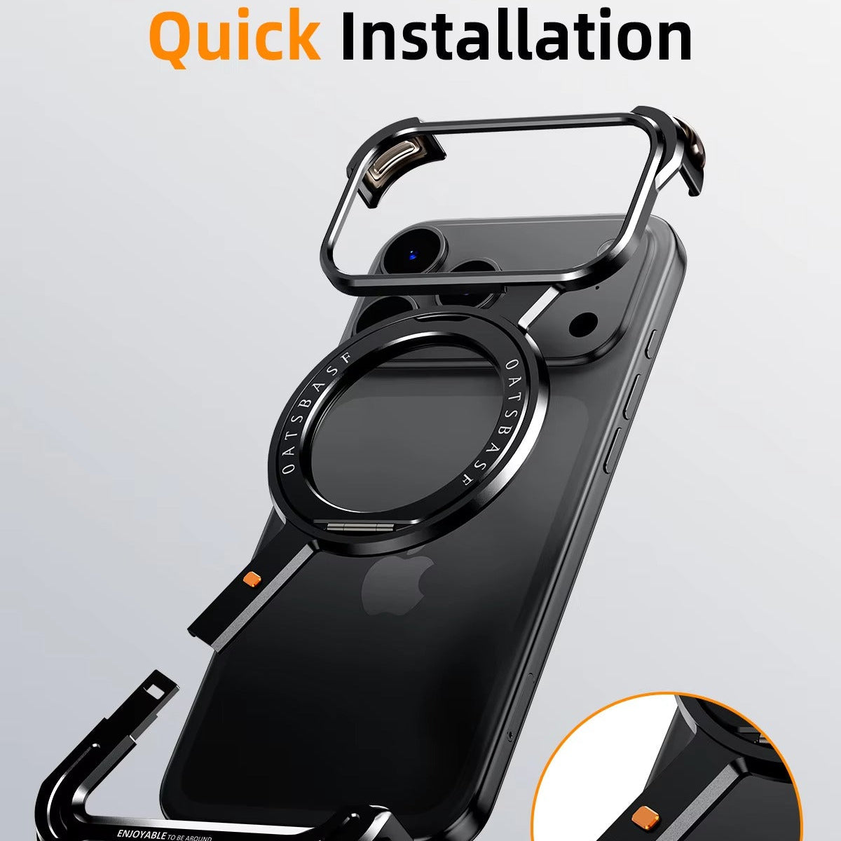 Luxury iPhone Case — MagSafe Aluminum Alloy Metal Bumper with 360° Rotatable Stand, Ring Holder & Shockproof Protection