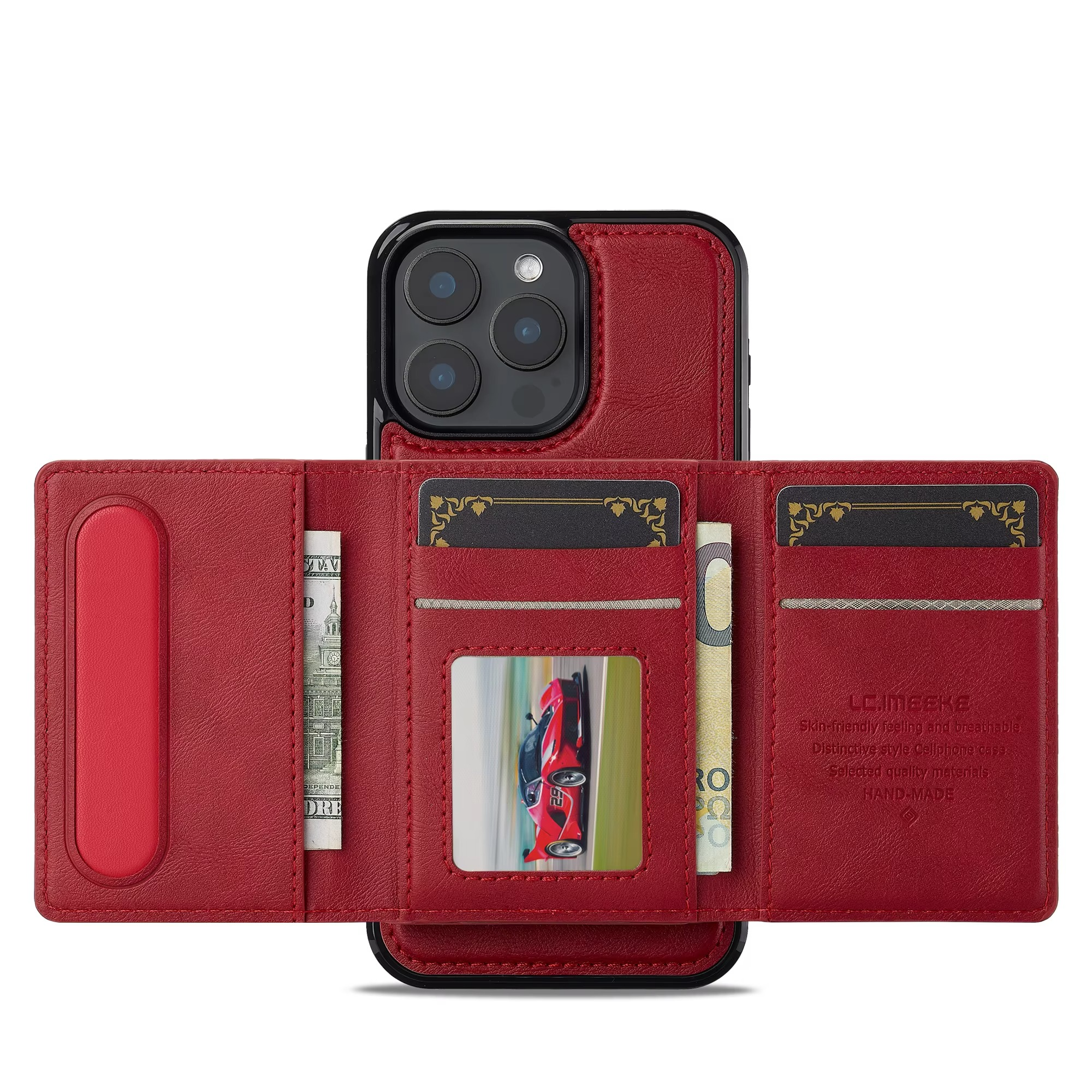 Luxury iPhone Case — MagSafe Detachable PU Leather Wallet Cover with Card Holder, Magnetic Back, Wireless-Charging Safe and Anti-Fingerprint Design