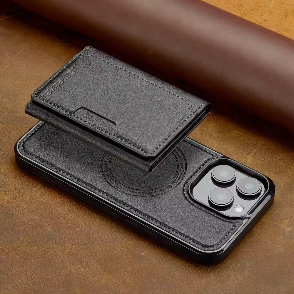 Luxury iPhone Case — MagSafe Detachable PU Leather Wallet Cover with Card Holder, Magnetic Back, Wireless-Charging Safe and Anti-Fingerprint Design