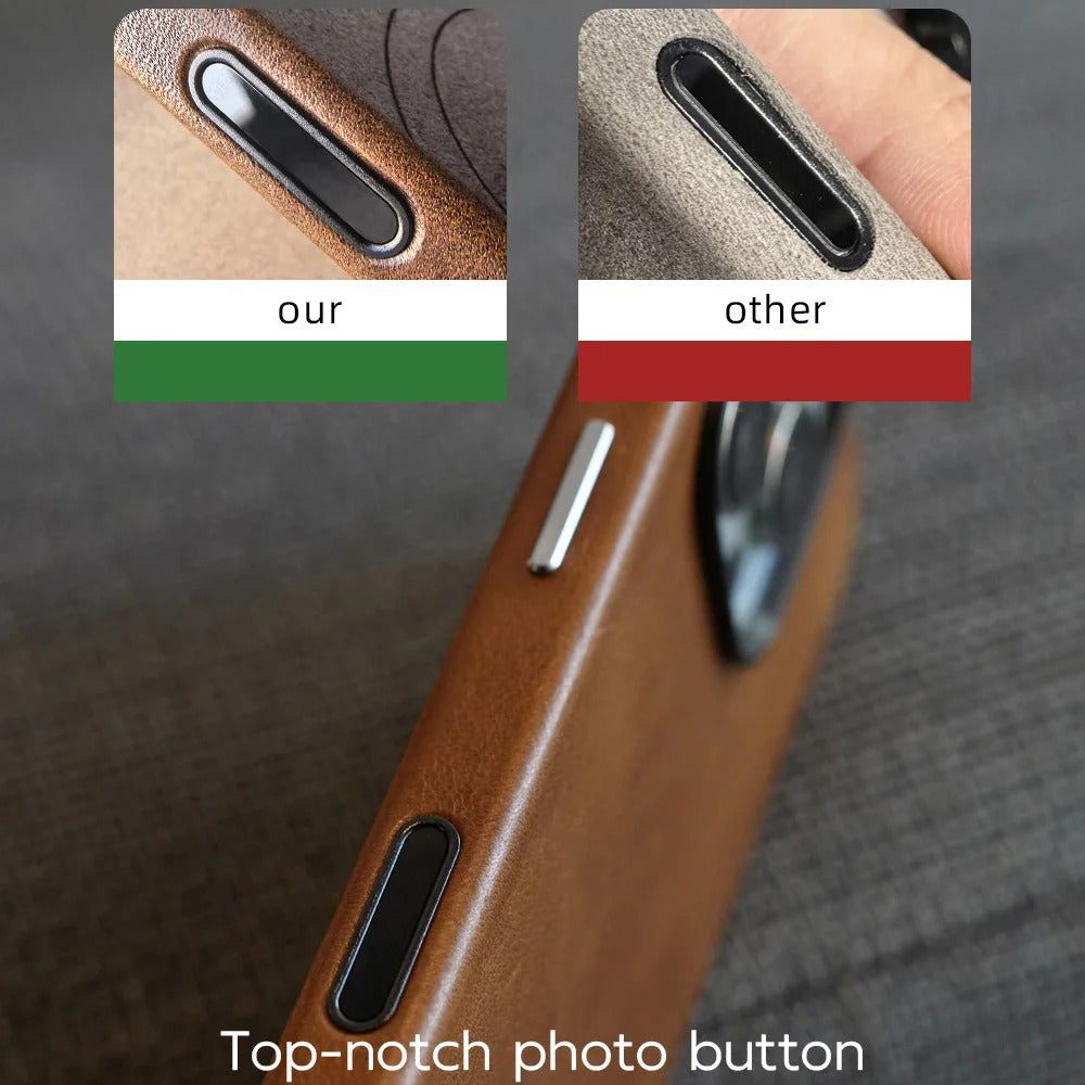 Luxury iPhone Case — MagSafe Genuine Cowhide Leather Cover with Retro Full-Body Design and Anti-Fingerprint Magnetic Protection