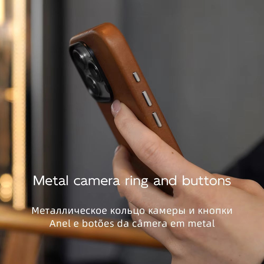 Luxury iPhone Case — MagSafe Genuine Cowhide Leather Cover with Retro Full-Body Design and Anti-Fingerprint Magnetic Protection