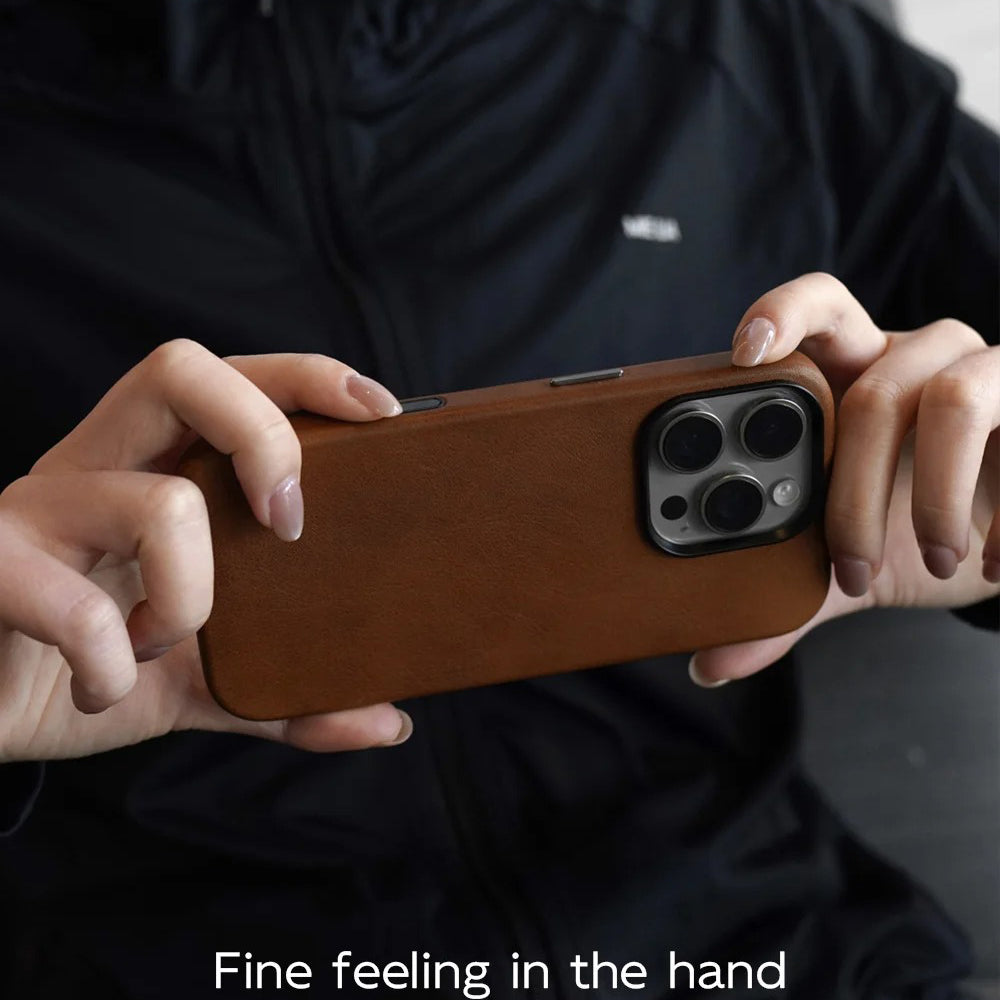 Luxury iPhone Case — MagSafe Genuine Cowhide Leather Cover with Retro Full-Body Design and Anti-Fingerprint Magnetic Protection