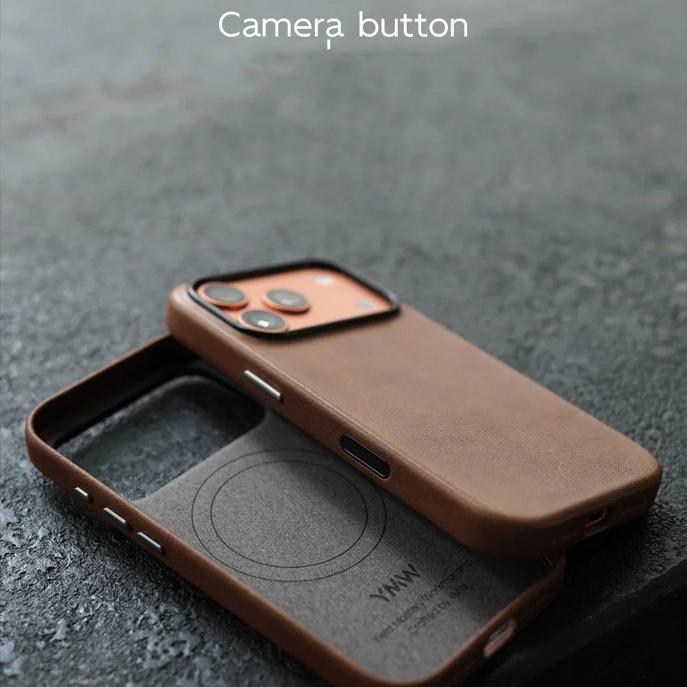 Luxury iPhone Case — MagSafe Genuine Cowhide Leather Cover with Retro Full-Body Design and Anti-Fingerprint Magnetic Protection