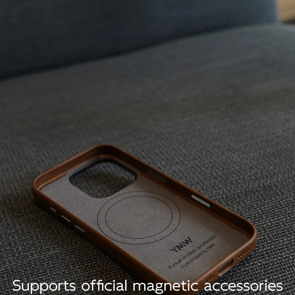 Luxury iPhone Case — MagSafe Genuine Cowhide Leather Cover with Retro Full-Body Design and Anti-Fingerprint Magnetic Protection