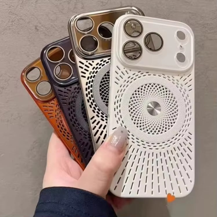 Luxury iPhone Case — Magnetic Breathable Hard Cover with Glass Lens Protection, Shockproof Matte Anti-Fingerprint Anti-Scratch Non-Slip Design