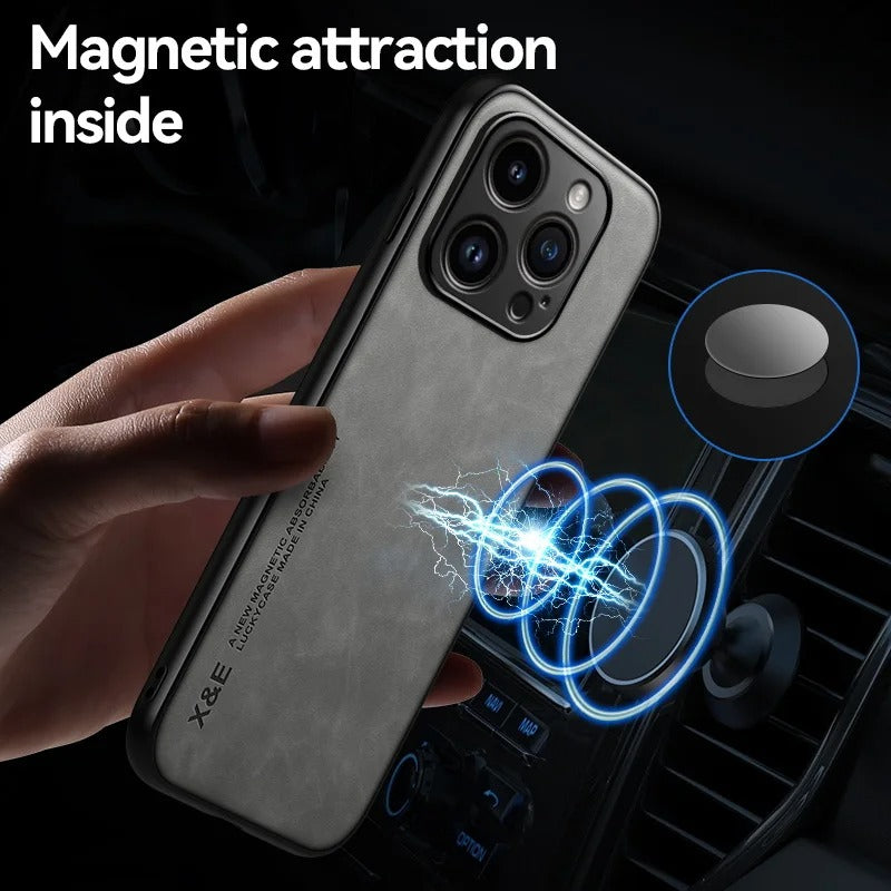 Luxury iPhone Case — Magnetic Sheepskin Leather Soft Bumper Cover with Shockproof Matte Anti-Fingerprint Design & Non-Slip Dustproof Protection
