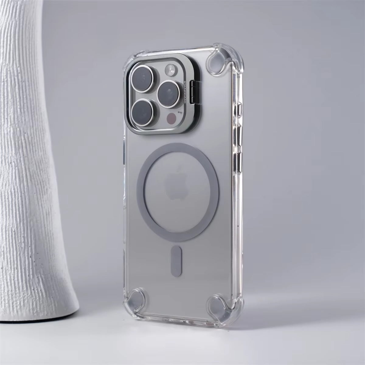Luxury iPhone Case — Magnetic Shockproof Cover with MagSafe, Glass Lens Protector, Metal Stand, Anti-Scratch Dual-Layer PC+TPU Design