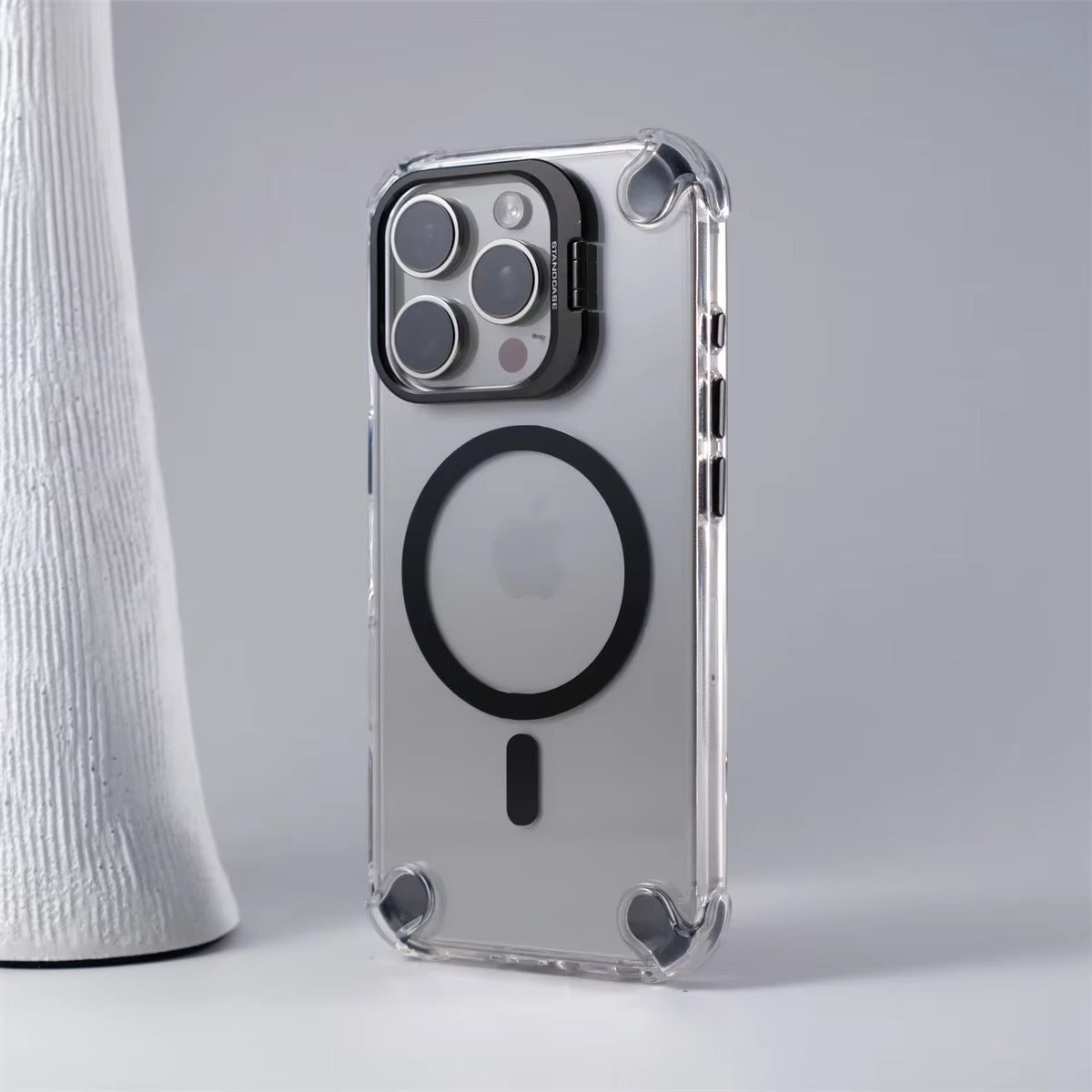 Luxury iPhone Case — Magnetic Shockproof Cover with MagSafe, Glass Lens Protector, Metal Stand, Anti-Scratch Dual-Layer PC+TPU Design