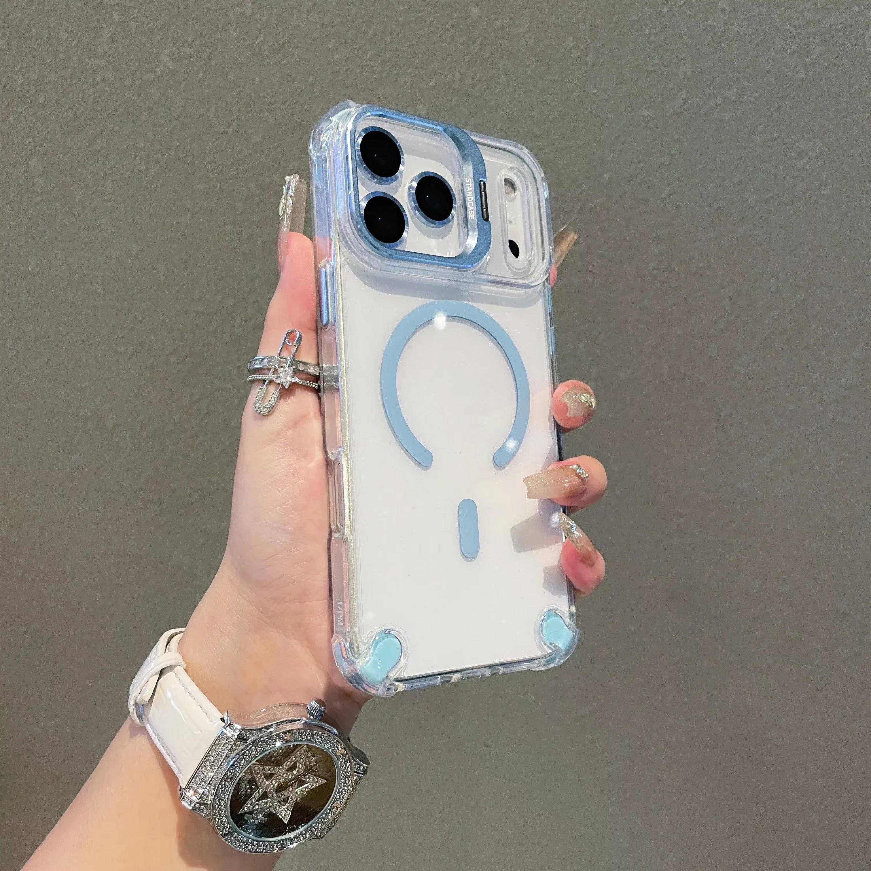 Luxury iPhone Case — Magnetic Shockproof Cover with MagSafe, Glass Lens Protector, Metal Stand, Anti-Scratch Dual-Layer PC+TPU Design