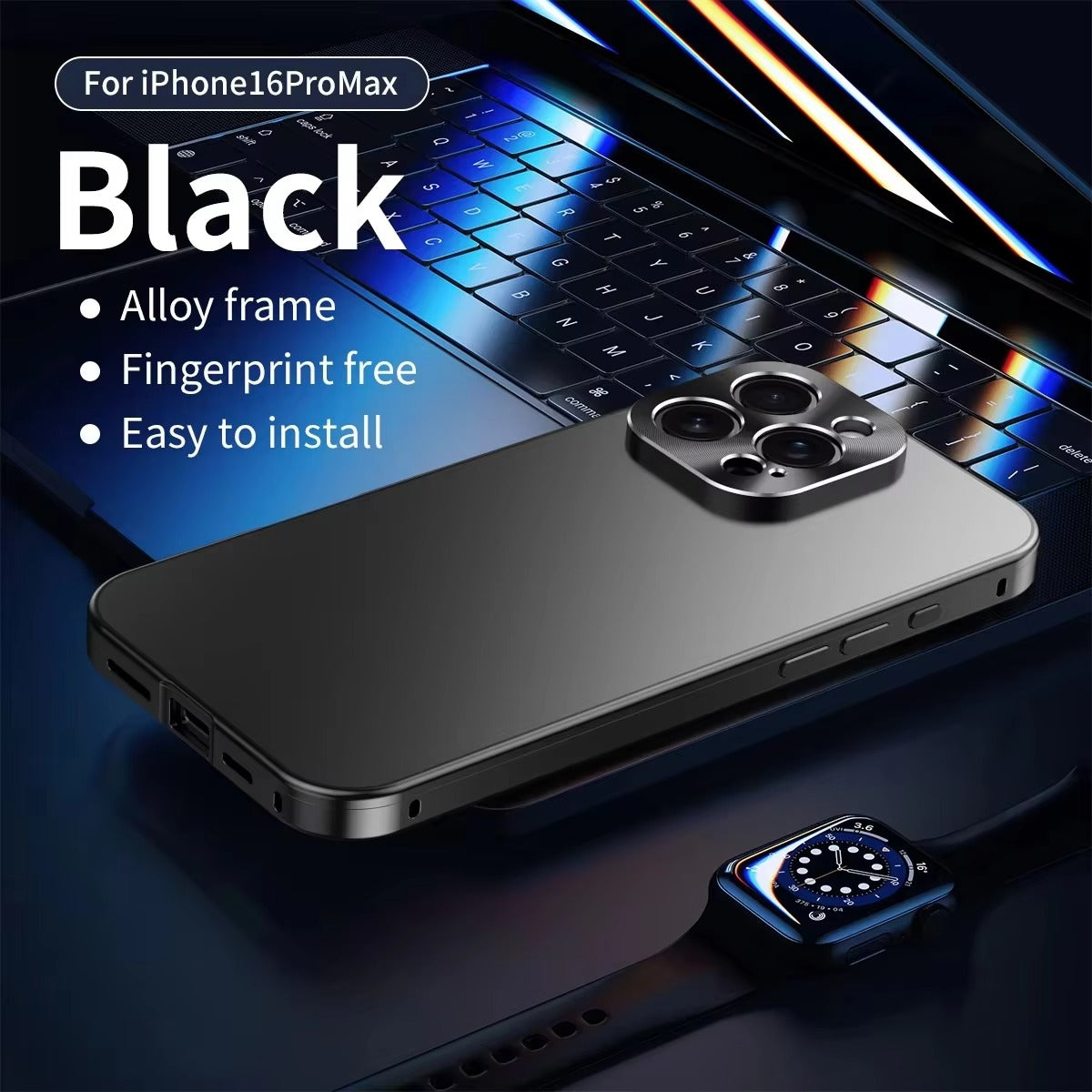 Luxury iPhone Case — Magnetic Shockproof Metal Back Cover with All-Aluminum Body, Matte Titanium Alloy Finish, Fill-Light Ring and Dustproof Dual-Layer Design