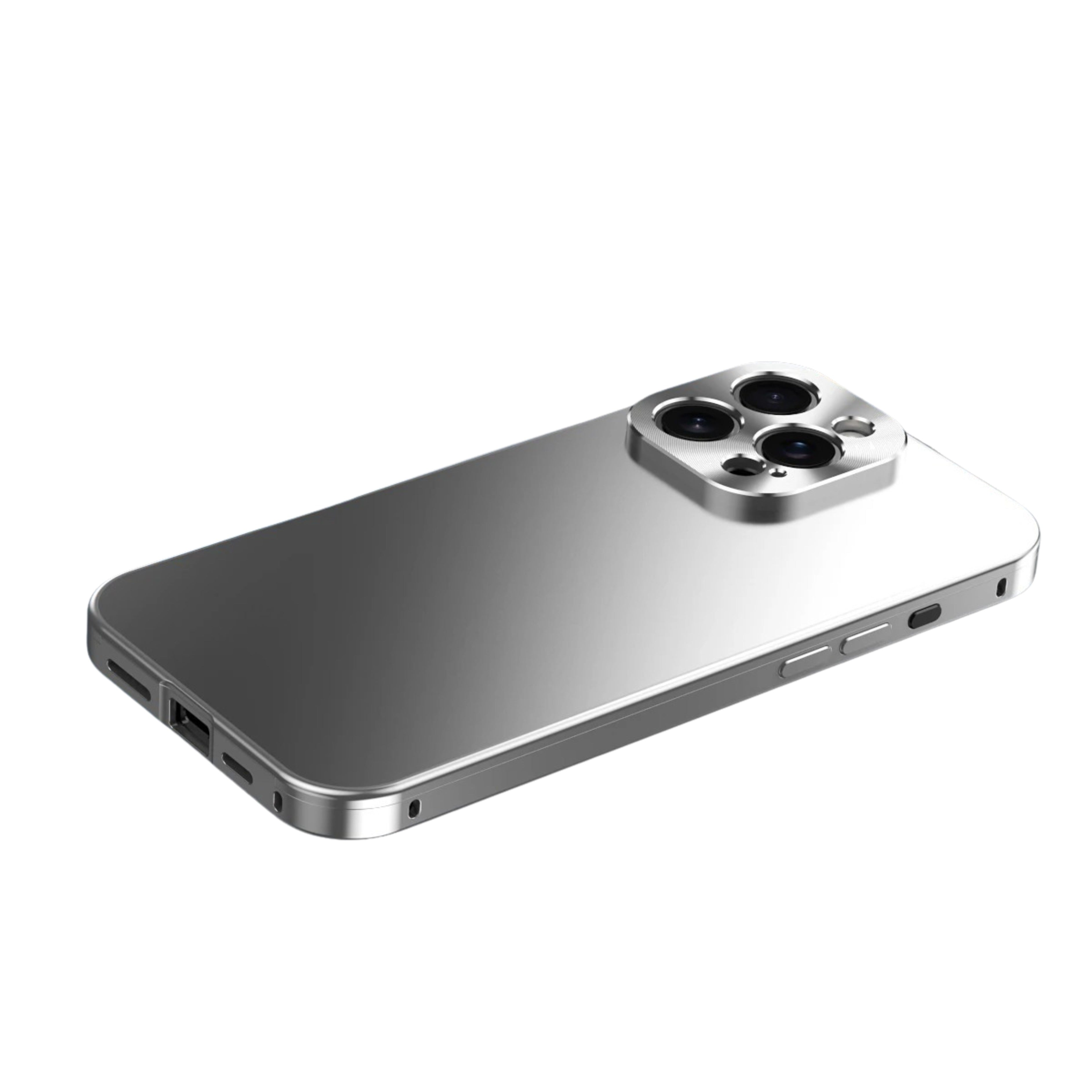 Luxury iPhone Case — Magnetic Shockproof Metal Back Cover with All-Aluminum Body, Matte Titanium Alloy Finish, Fill-Light Ring and Dustproof Dual-Layer Design