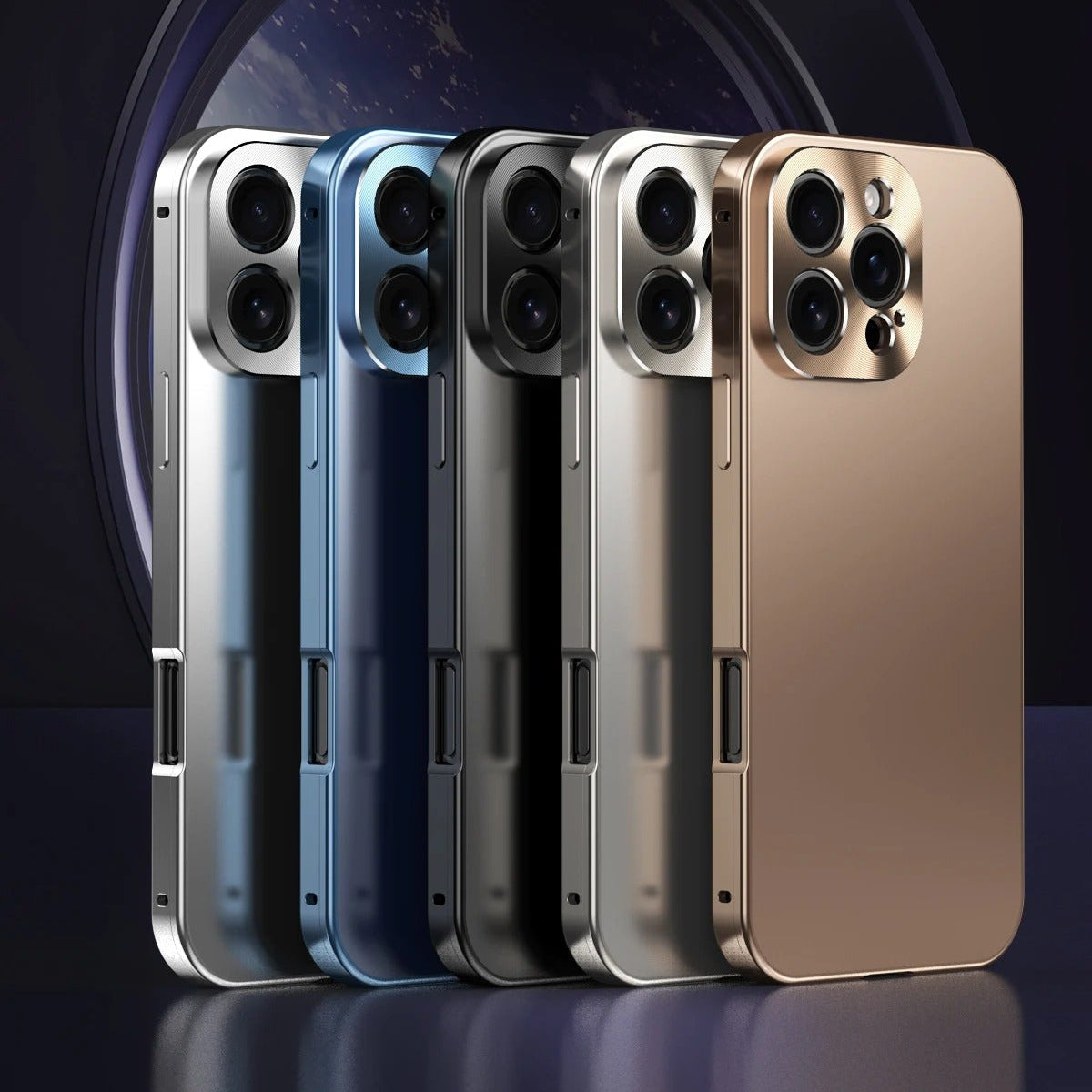 Luxury iPhone Case — Magnetic Shockproof Metal Back Cover with All-Aluminum Body, Matte Titanium Alloy Finish, Fill-Light Ring and Dustproof Dual-Layer Design