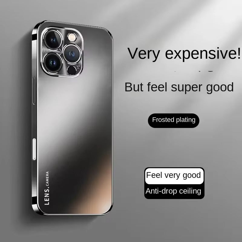 Luxury iPhone Case — Magnetic, Anti-Scratch Full-Coverage Matte Frosted PC Back Cover with Electroplated Finish and Metal Lens Protection