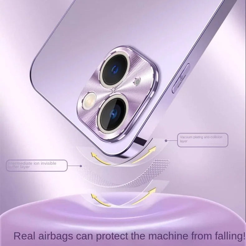 Luxury iPhone Case — Magnetic, Anti-Scratch Full-Coverage Matte Frosted PC Back Cover with Electroplated Finish and Metal Lens Protection