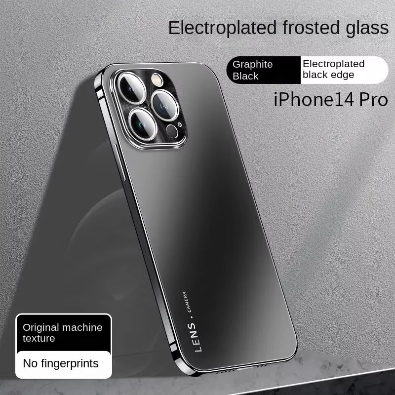 Luxury iPhone Case — Magnetic, Anti-Scratch Full-Coverage Matte Frosted PC Back Cover with Electroplated Finish and Metal Lens Protection