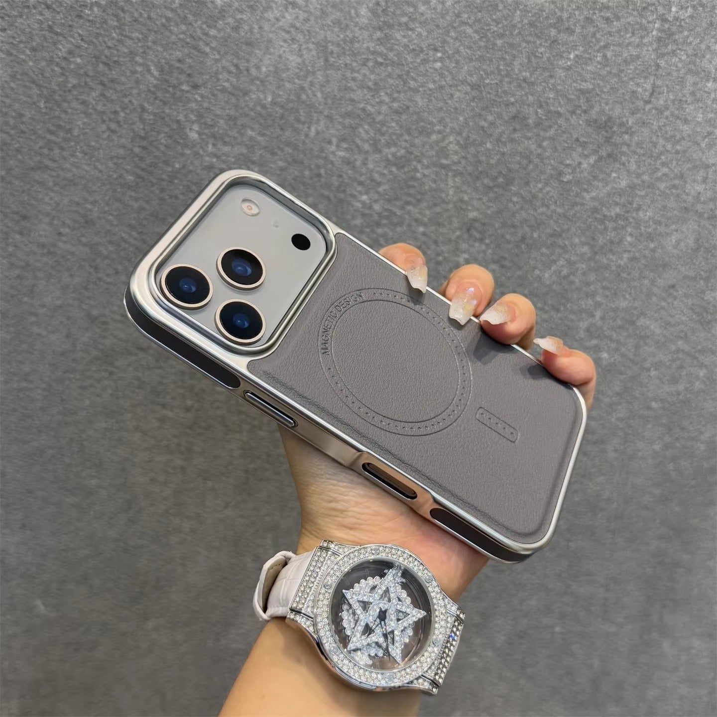 Luxury iPhone Case — Magnetic, Shockproof Leather Cover with Plating Frame, Original Business Design and MagSafe Wireless Charging Support