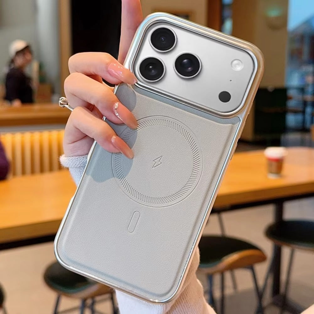 Luxury iPhone Case — Magnetic, Shockproof Leather Cover with Plating Frame, Original Business Design and MagSafe Wireless Charging Support