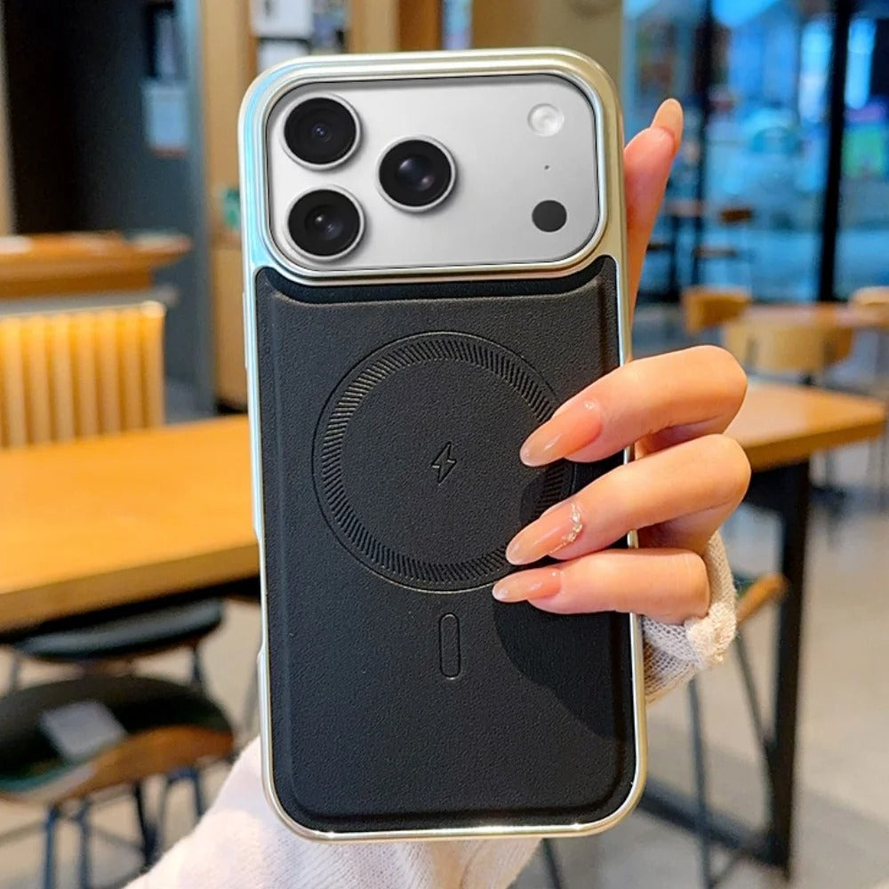 Luxury iPhone Case — Magnetic, Shockproof Leather Cover with Plating Frame, Original Business Design and MagSafe Wireless Charging Support