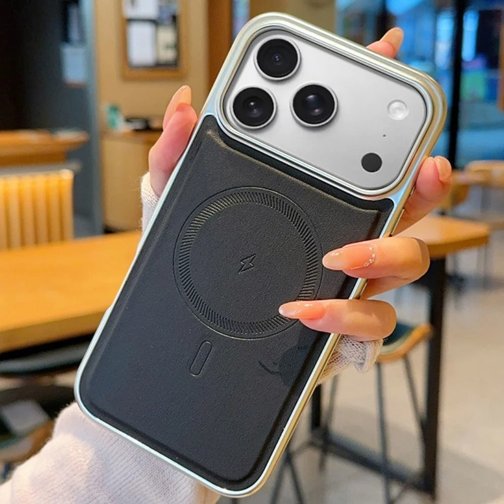 Luxury iPhone Case — Magnetic, Shockproof Leather Cover with Plating Frame, Original Business Design and MagSafe Wireless Charging Support