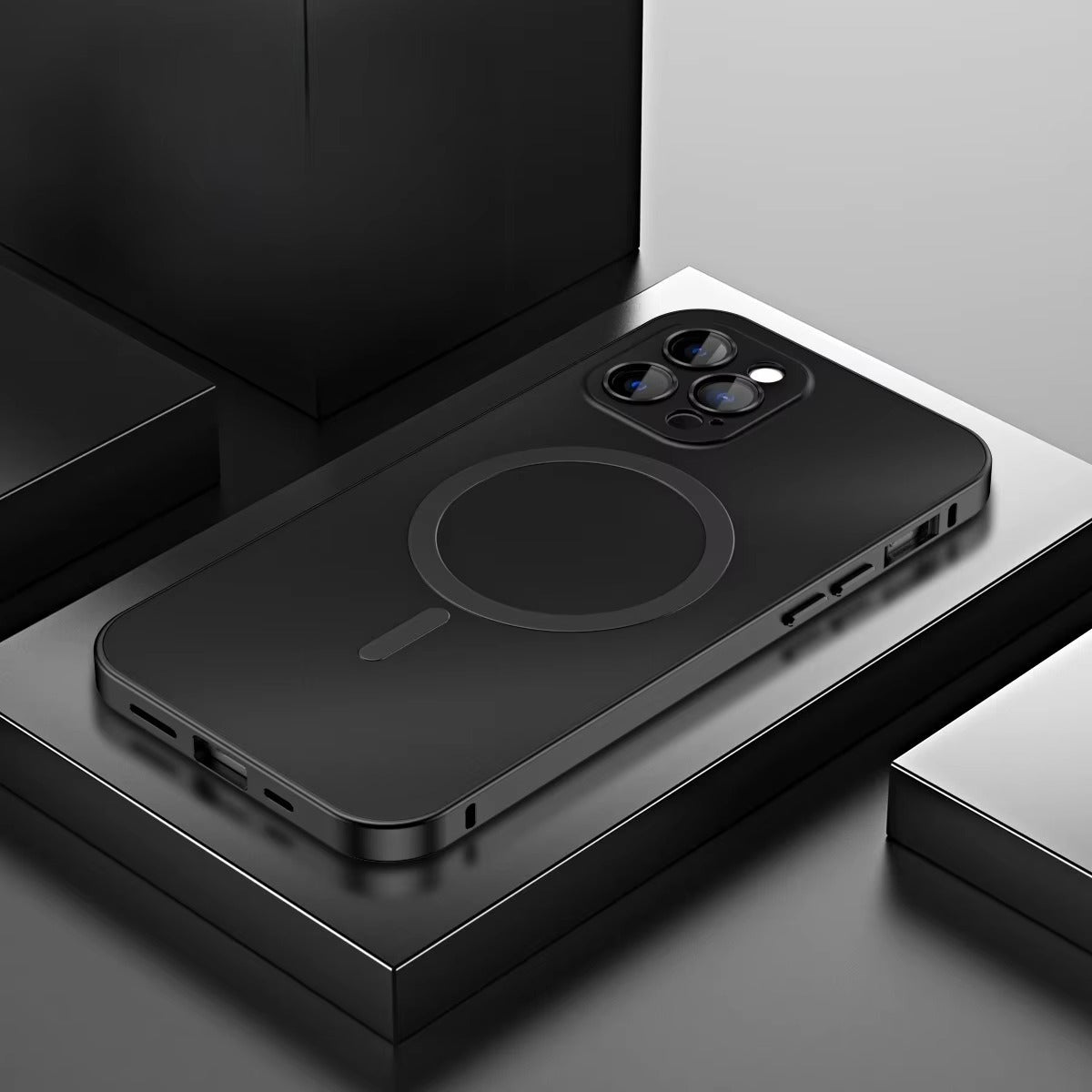 Luxury iPhone Case — Magnetic, Wireless-Charging Safe, Shockproof Aluminum Metal Frame Cover with Glass Lens Protection and Removable Backboard Design