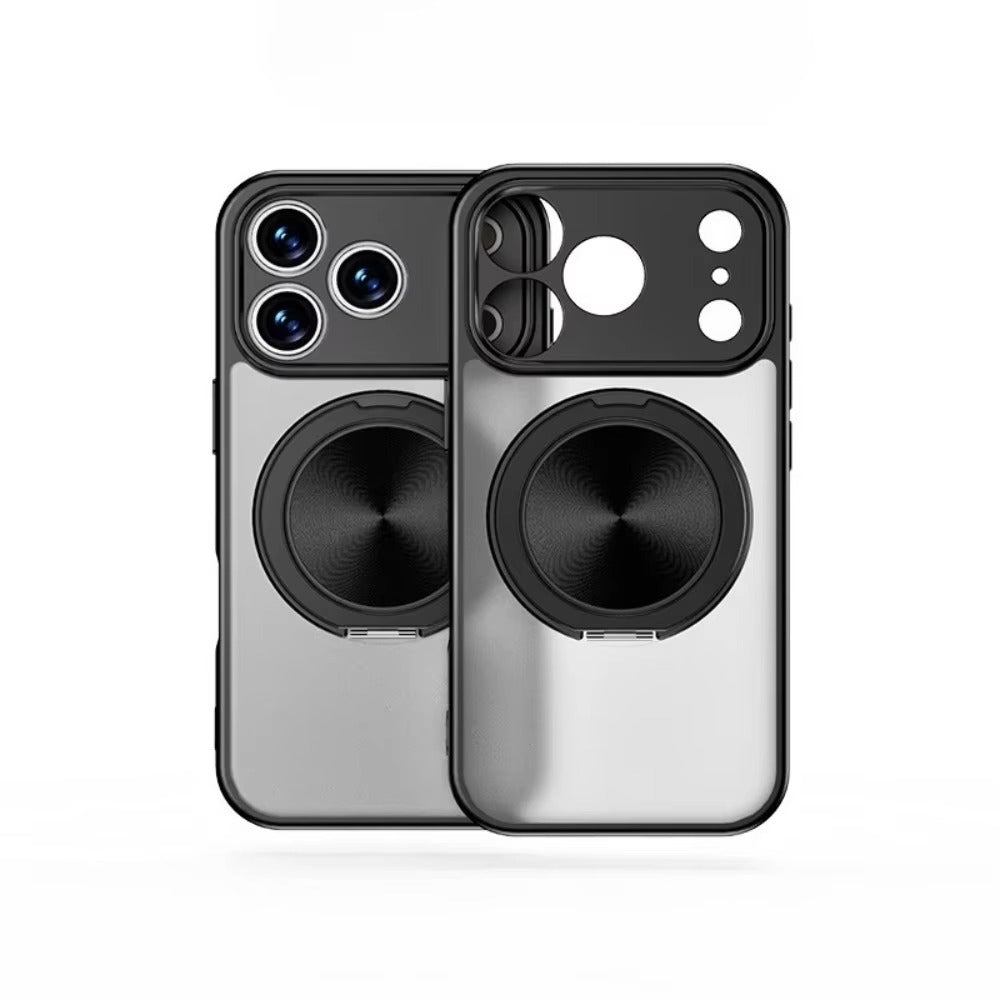 Luxury iPhone Case — Matte Clear MagSafe Magnetic Cover with 360° Rotating Bracket, Shockproof Protective Design