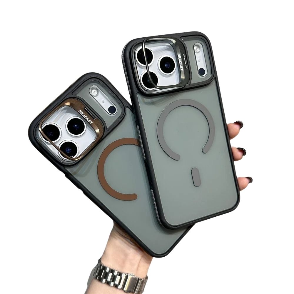 Luxury iPhone Case — Matte Transparent MagSafe Magnetic Cover with Metal Kickstand, Shockproof Armor Protection & Wireless Charging Support