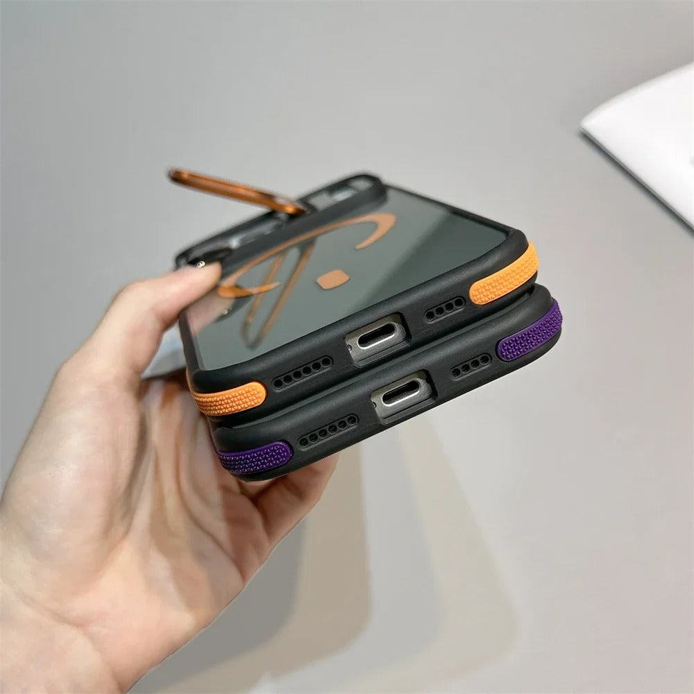 Luxury iPhone Case — Matte Transparent MagSafe Magnetic Cover with Metal Kickstand, Shockproof Armor Protection & Wireless Charging Support