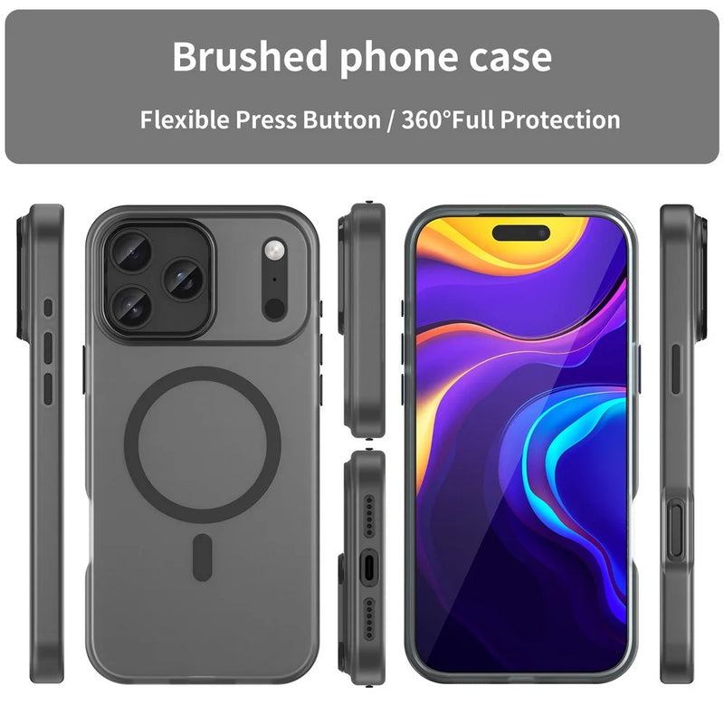 Luxury iPhone Case — Matte Transparent Shockproof Magnetic TPU Cover for Wireless Charging