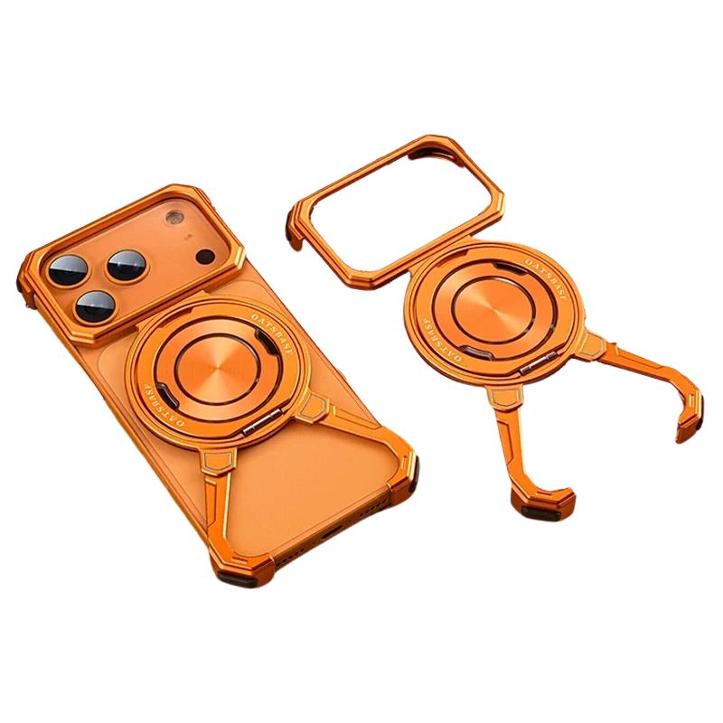 Luxury iPhone Case — Metal Frameless Shockproof Bumper Cover with 360° Rotating Ring Stand and Full Protective Design