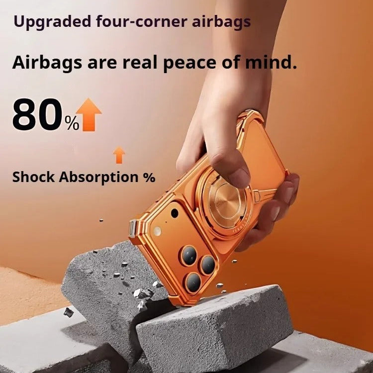 Luxury iPhone Case — Metal Frameless Shockproof Bumper Cover with 360° Rotating Ring Stand and Full Protective Design