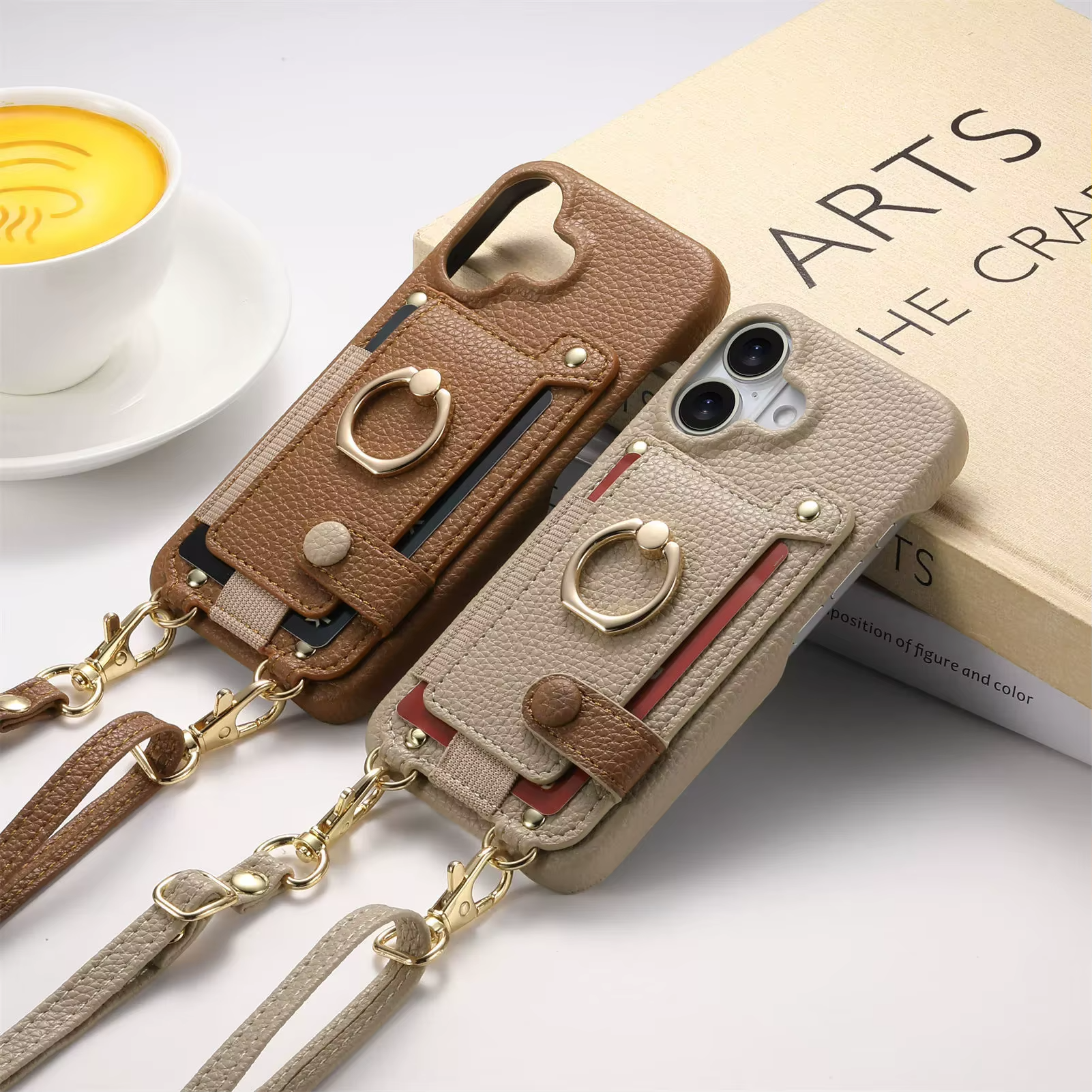 Luxury iPhone Case — PU Leather Crossbody Zipper Wallet Cover with Ring Holder, Card Slot Storage and Anti-Fingerprint Shockproof Protection