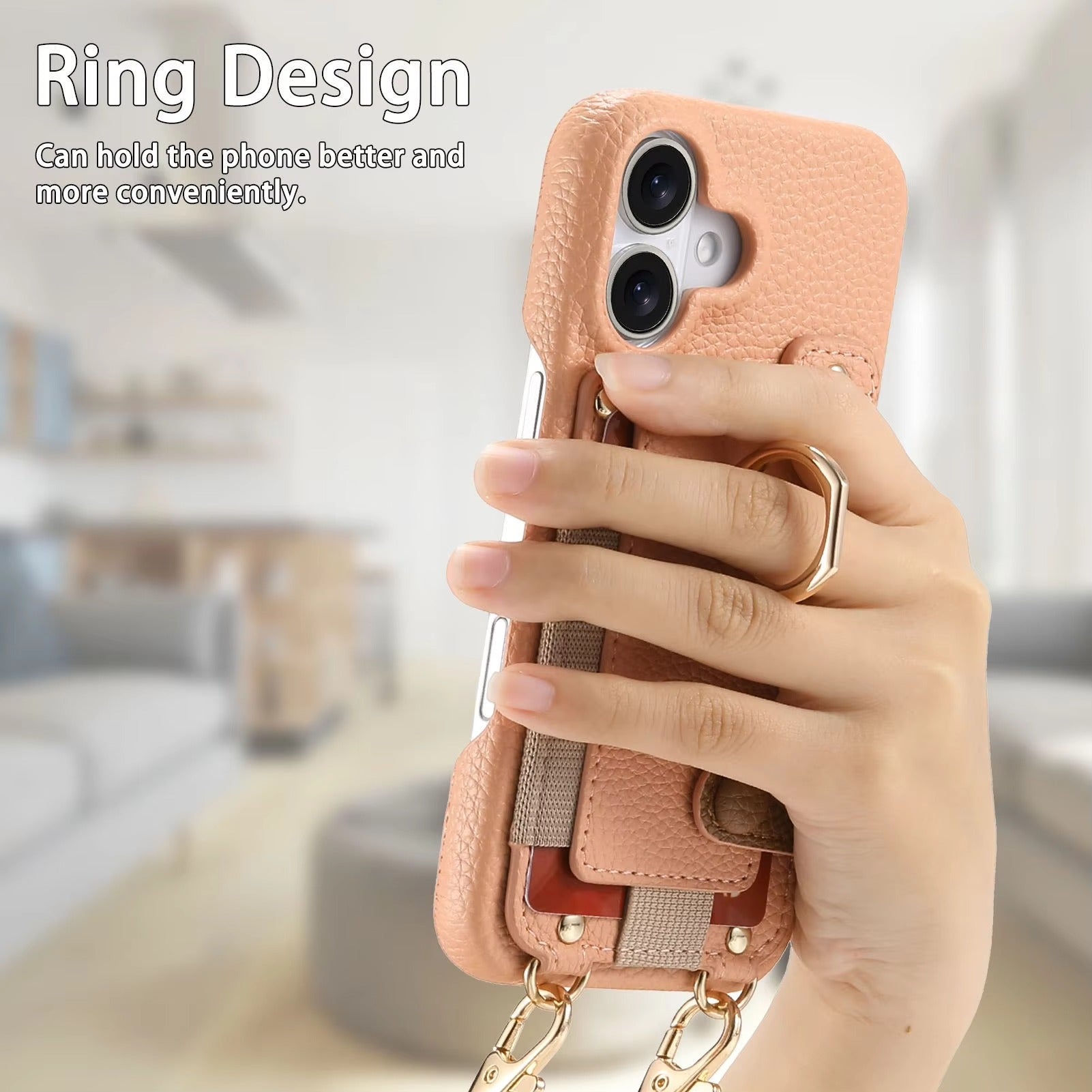 Luxury iPhone Case — PU Leather Crossbody Zipper Wallet Cover with Ring Holder, Card Slot Storage and Anti-Fingerprint Shockproof Protection