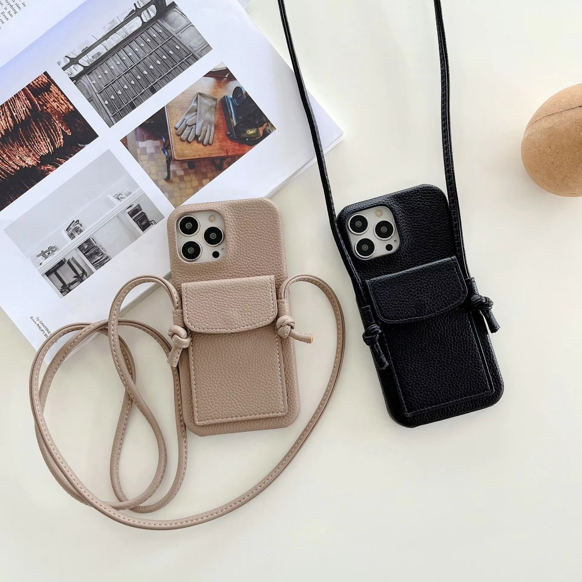 Luxury iPhone Case — PU Leather Crossbody Wallet Cover with Card Slot, Magnetic Closure and Lanyard Shoulder Strap for Shockproof Protection