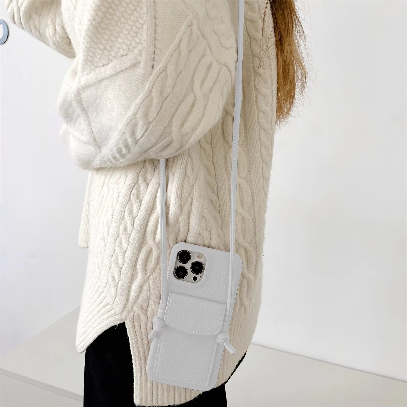 Luxury iPhone Case — PU Leather Crossbody Wallet Cover with Card Slot, Magnetic Closure and Lanyard Shoulder Strap for Shockproof Protection