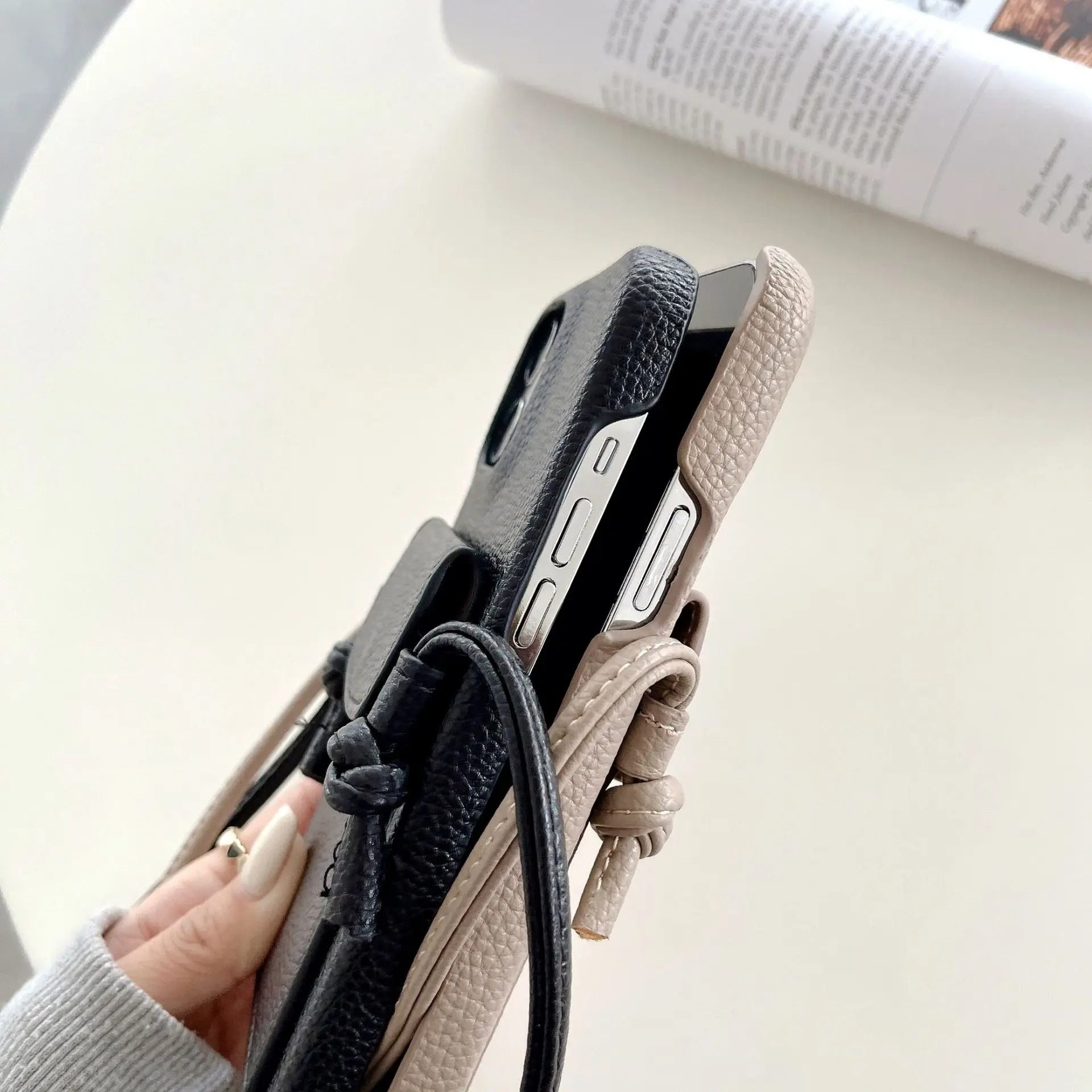 Luxury iPhone Case — PU Leather Crossbody Wallet Cover with Card Slot, Magnetic Closure and Lanyard Shoulder Strap for Shockproof Protection