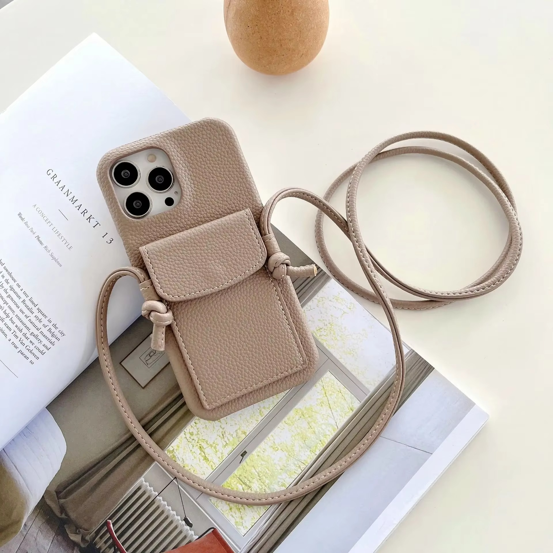 Luxury iPhone Case — PU Leather Crossbody Wallet Cover with Card Slot, Magnetic Closure and Lanyard Shoulder Strap for Shockproof Protection