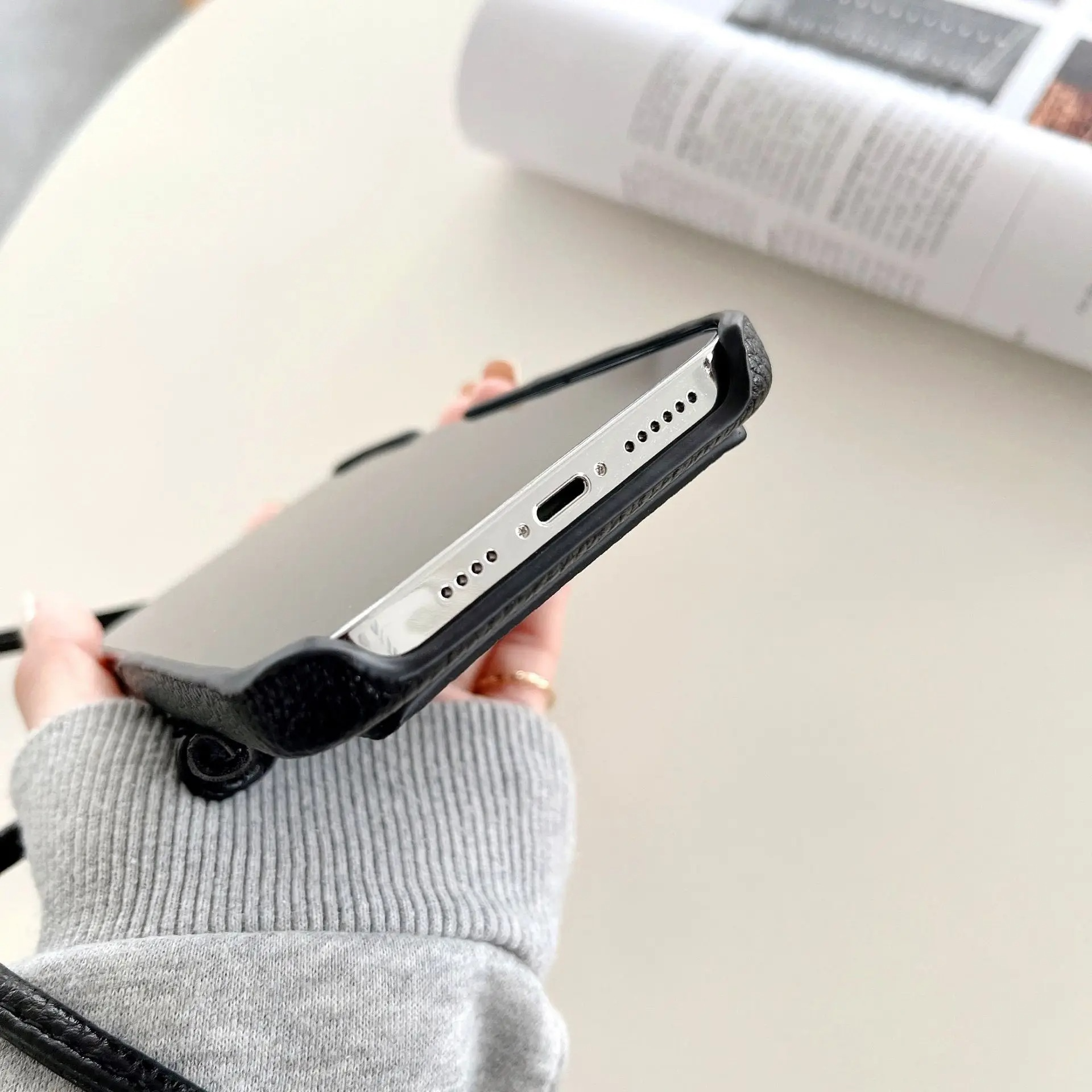 Luxury iPhone Case — PU Leather Crossbody Wallet Cover with Card Slot, Magnetic Closure and Lanyard Shoulder Strap for Shockproof Protection