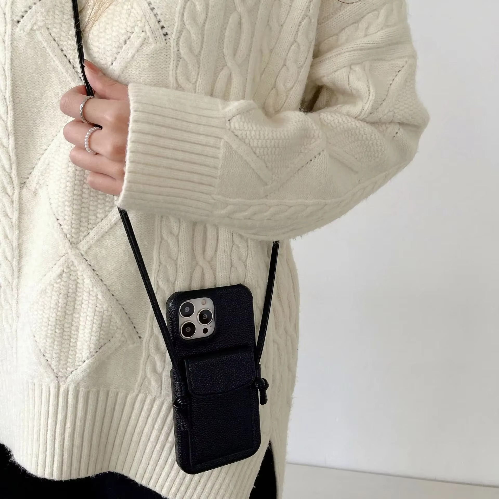 Luxury iPhone Case — PU Leather Crossbody Wallet Cover with Card Slot, Magnetic Closure and Lanyard Shoulder Strap for Shockproof Protection