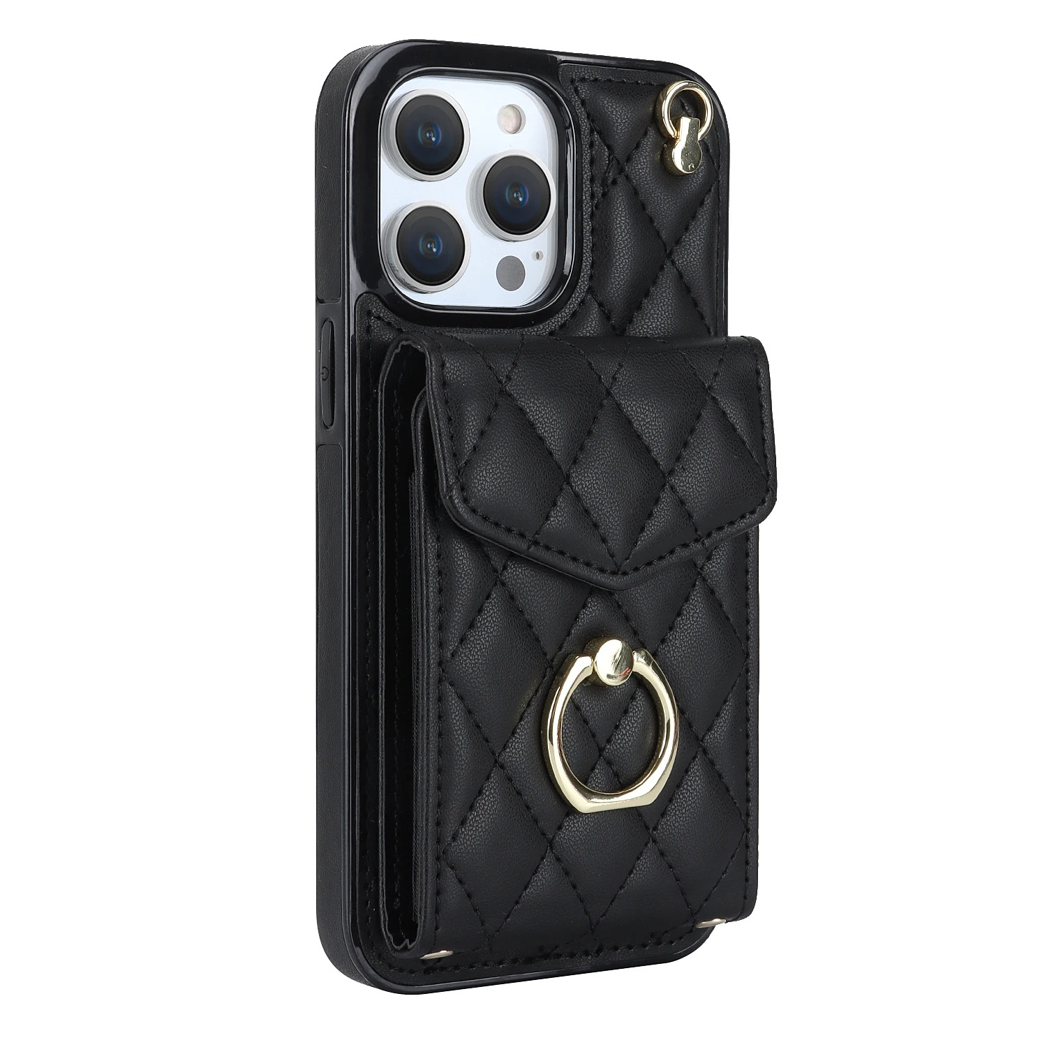 Luxury iPhone Case — PU Leather Crossbody Wallet Cover with Multi Card Slots, Ring Holder Lanyard, Magnetic Closure and Shockproof Anti-Fingerprint Protection