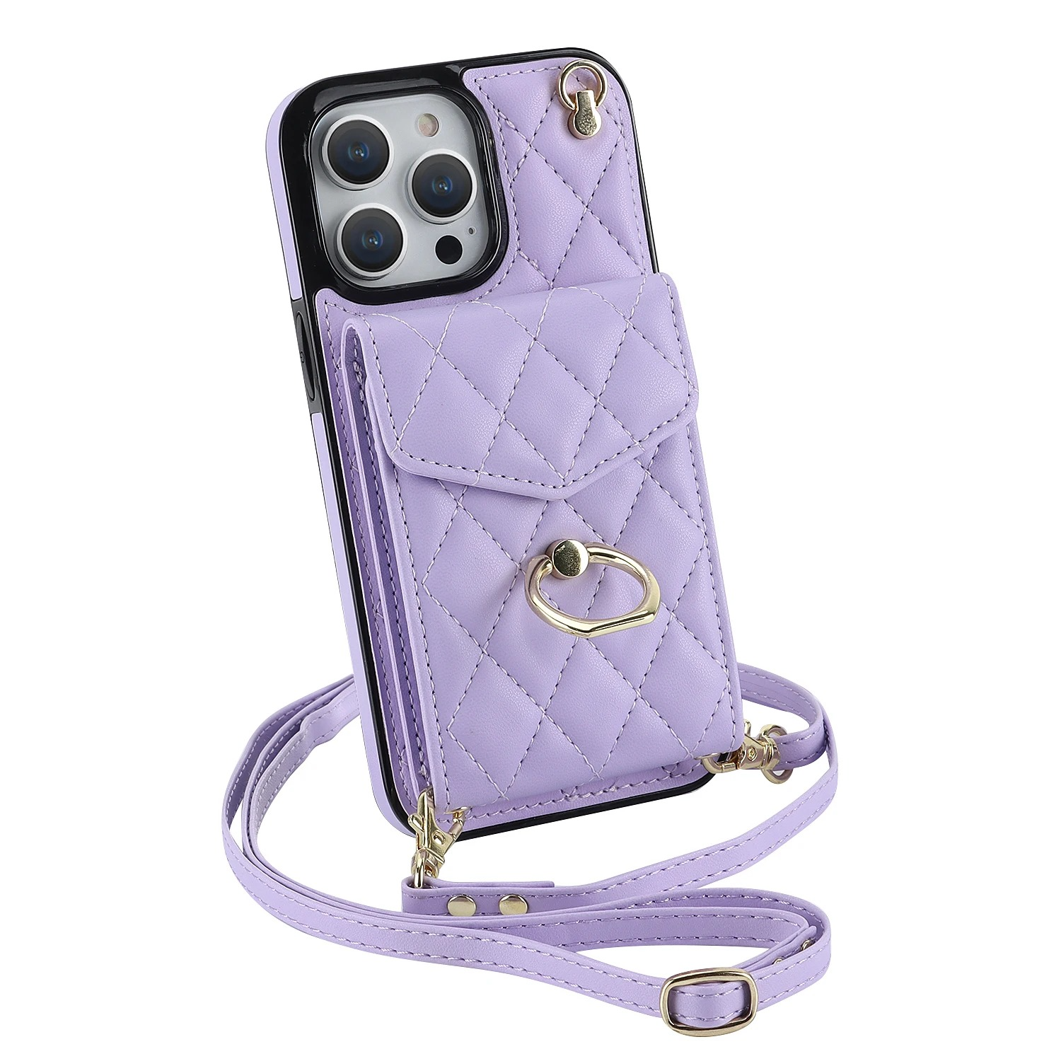 Luxury iPhone Case — PU Leather Crossbody Wallet Cover with Multi Card Slots, Ring Holder Lanyard, Magnetic Closure and Shockproof Anti-Fingerprint Protection