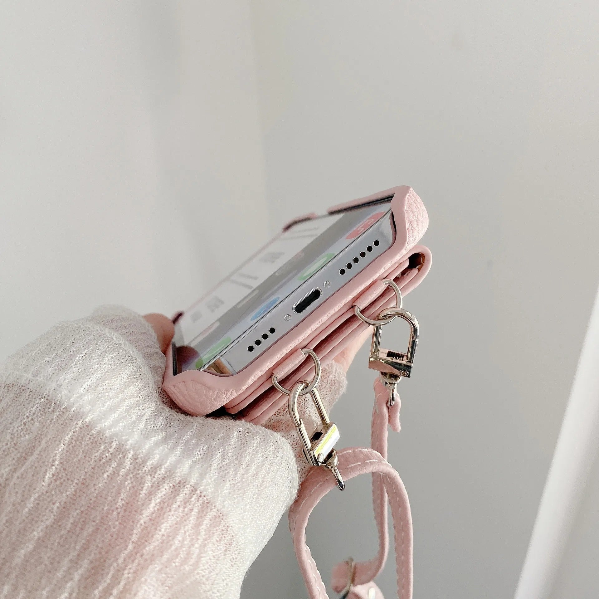 Luxury iPhone Case — PU Leather Mirror Wallet Cover with Card Slot, Ring Holder, Kickstand and Crossbody Lanyard for Shockproof Protection