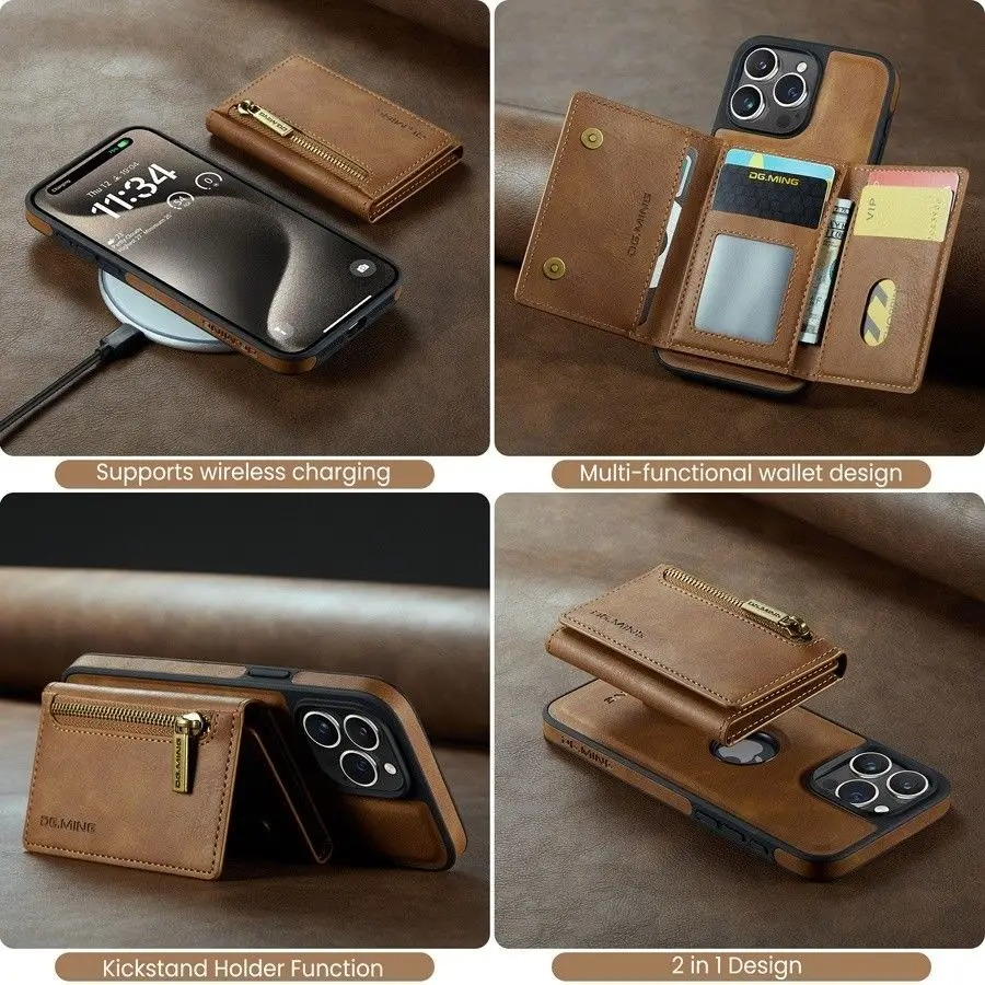 Luxury iPhone Case — RFID Magnetic Detachable Leather Wallet Cover with 7-Card Storage, Wireless-Charging Safe Design and Shockproof Protection