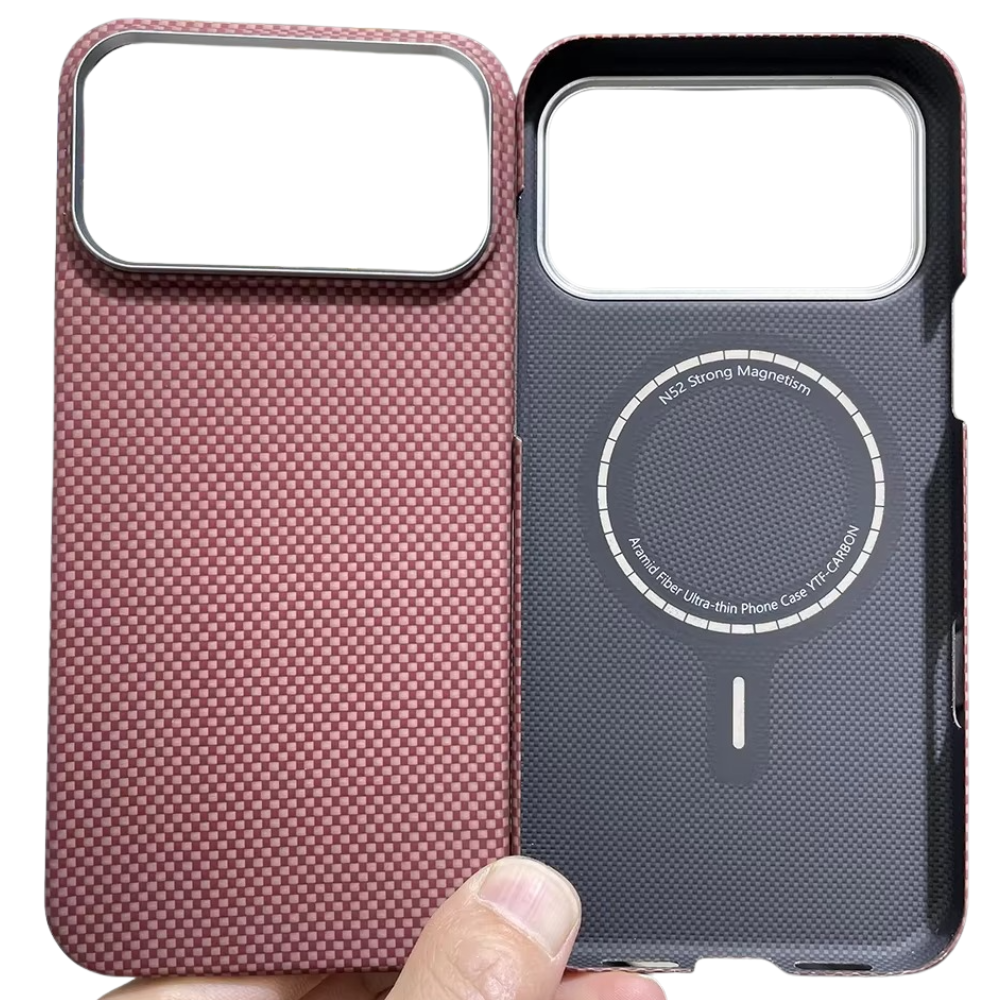 Luxury iPhone Case — Real Aramid Carbon Fiber MagSafe Cover with Alloy Camera Lens Ring, Magnetic Shockproof Business-Grade Protection
