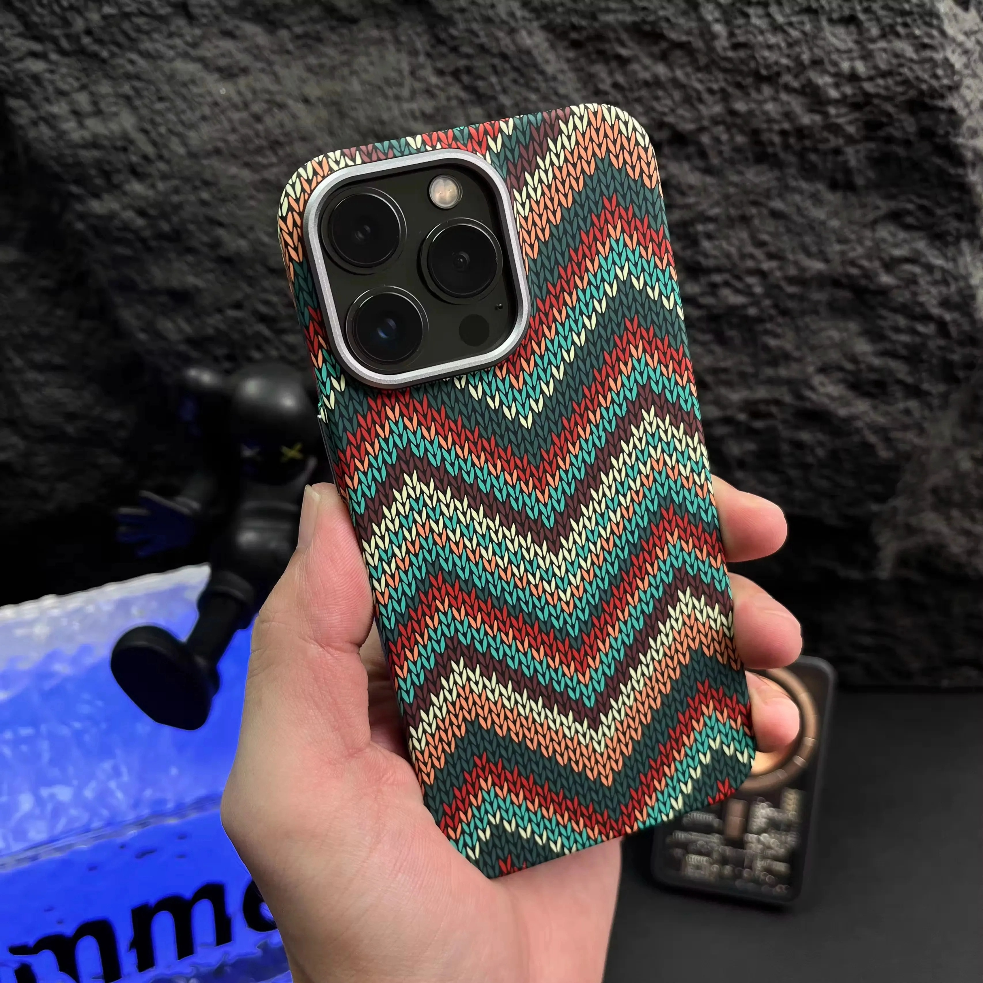 Luxury iPhone Case — Retro Geometric Totem Magnetic Alloy Lens Protection, Shockproof & Wireless Charging Hard Cover